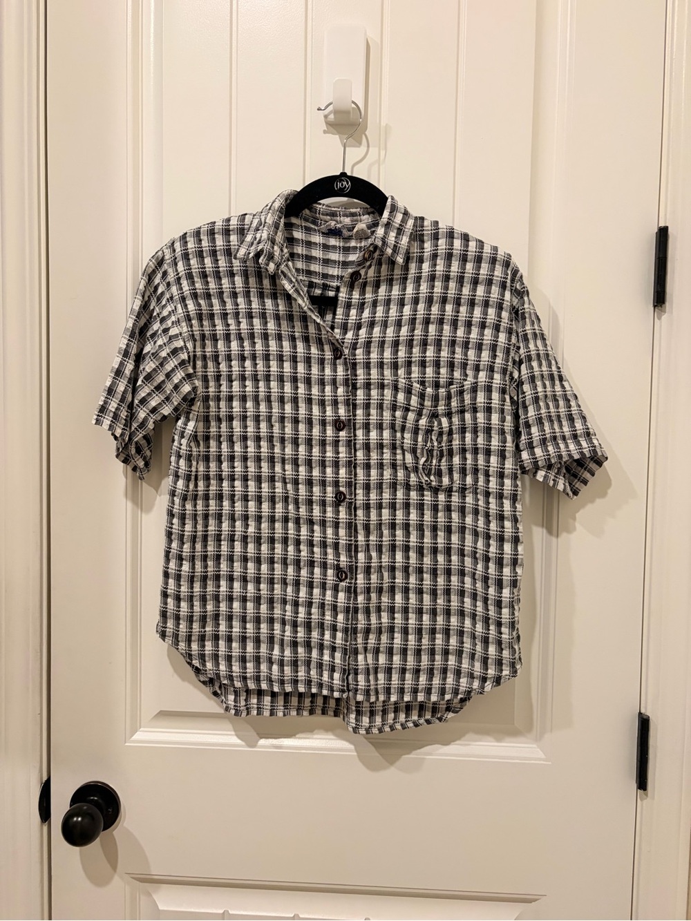 Classic Casual Black & White Plaid Short-Sleeve Shirt